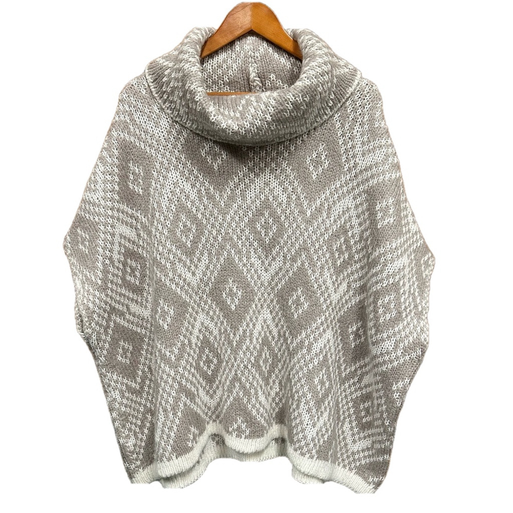 Elsamanda taupe diamond knit mohair alpaca wool blend turtleneck vest gilet LG
